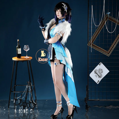 Genshin Impact Yelan Tranquil Banquet Cosplay Costume Wig Dress New Skin Uniform Outfit Halloween Party for Women Girls Props