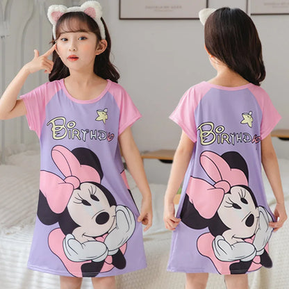 MINISO Children Home Clothing Girls Night Dress Summer Short Sleeve Disney Hello Kitty Cat Toddler Girl Pjs Nightgown Sleepwear