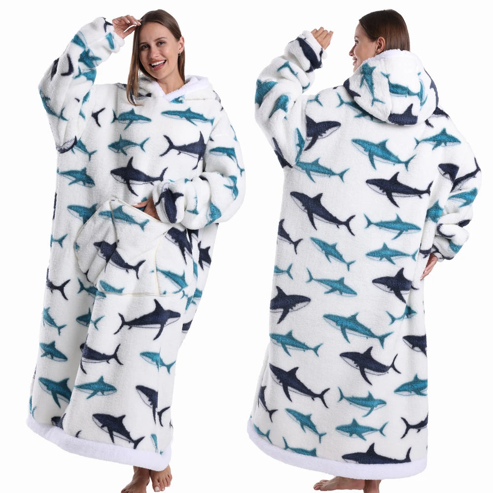 Woman Towel Robe Home Clothes Long Winter Warm Thick Bathrobe Soft Fluffy Pullovers Man Loungewear Pjs Oversized Hoodie Blanket