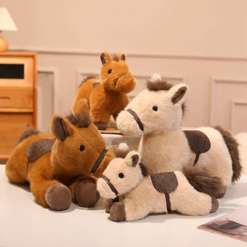 New Arrival Cute Saddle Pony Plushies Stuffed Animal Brown Horse Racehorse Soft Toys Birthday Xmas New Year Gift