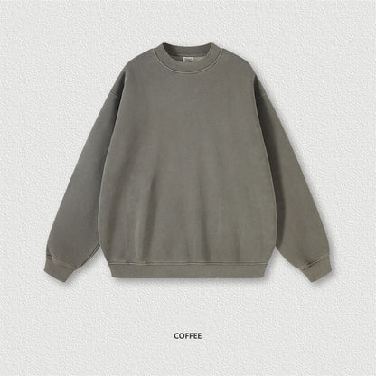 ZODF New Men Winter 355gsm Washed Fleece Sweatshirts Retro Unisex Oversized Solid O-Neck Warm Pullovers Coat Streetwears HY0639