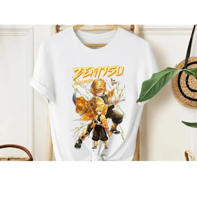 Anime ‌‌‌‌‌‌‌‌Zenitsu Agatsuma Demon Slayer T Shirt Summer Cotton Men Women Streetwear Casual Trendy Short Sleeve Couple Hip Hop
