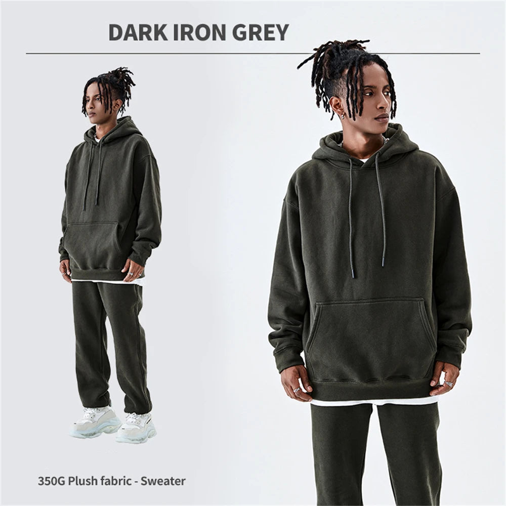 ZODF Casual Winter Men 350gsm Fleece Hoodie Unisex Loose Warm Solid Hooded Sweatshirt Pullover 18 Colors HY0728 - Dark