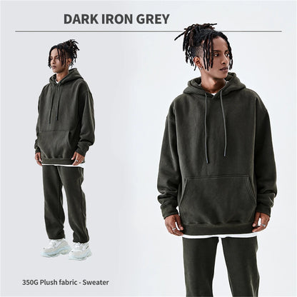 ZODF Casual Winter Men 350gsm Fleece Hoodie Unisex Loose Warm Solid Hooded Sweatshirt Pullover 18 Colors HY0728 - Dark