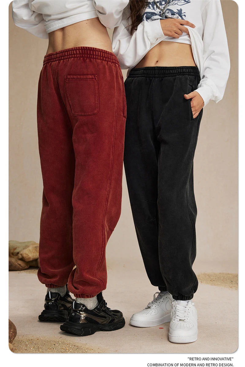 ZODF Retro Winter 360gsm Batik Washed Fleece Sweatpants Unisex Loose Drawstring Warm Joggers HY0714