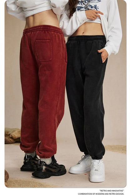 ZODF Retro Winter 360gsm Batik Washed Fleece Sweatpants Unisex Loose Drawstring Warm Joggers HY0714