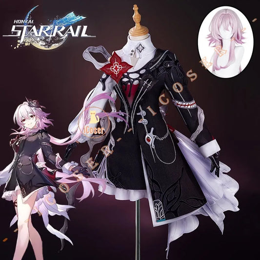 Honkai Star Rail Evernight March 7th Cosplay Costume Wig Dress Headwear Mysterious Foreign Guest Halloween Party for Women Girls