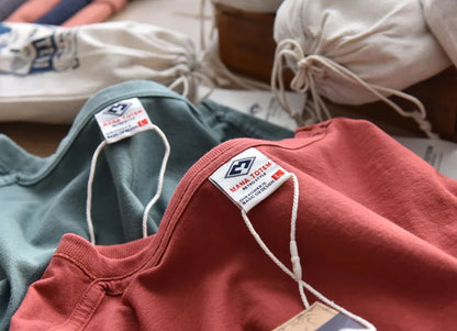 Summer New American Retro Short-sleeved O-neck Soild Color T-shirt Men's Fashion Simple 100% Cotton Washed Casual Sport Tops