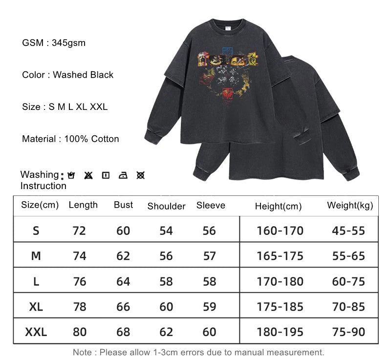 ZODF Retro 2025 Autumn Men 345gsm Washed Full Sleeve T-Shirts Unisex Heavy Weight Punk Style Printing Cotton T Shirt HY0012