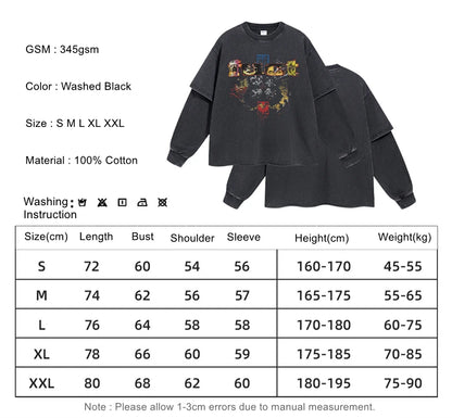 ZODF Retro 2025 Autumn Men 345gsm Washed Full Sleeve T-Shirts Unisex Heavy Weight Punk Style Printing Cotton T Shirt HY0012