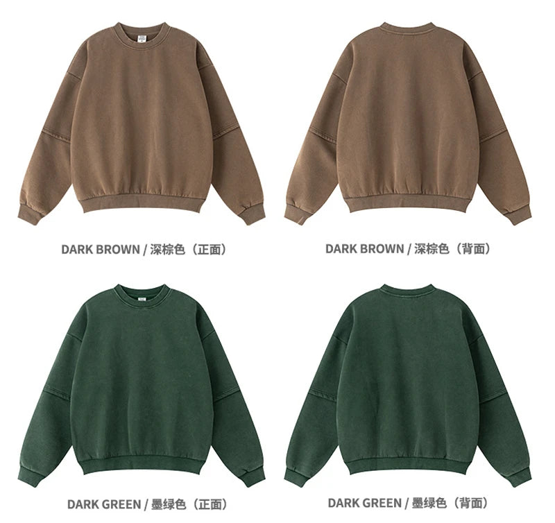 ZODF Trendy 2025 Winter Man 360gsm Washed Fleece Hoodies Unisex Patchwork Loose Fake 2 Pieces Knitted O Neck Sweatshirts HY1089