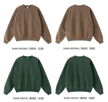 ZODF Trendy 2025 Winter Man 360gsm Washed Fleece Hoodies Unisex Patchwork Loose Fake 2 Pieces Knitted O Neck Sweatshirts HY1089