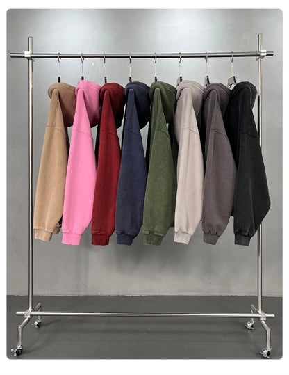 ZODF New 2025 Winter Man's Fleece Zipper Hoodies Unisex Retro 370gsm Loose Boxy Batik Washed Hooded Coats Sweatshirts HY1164