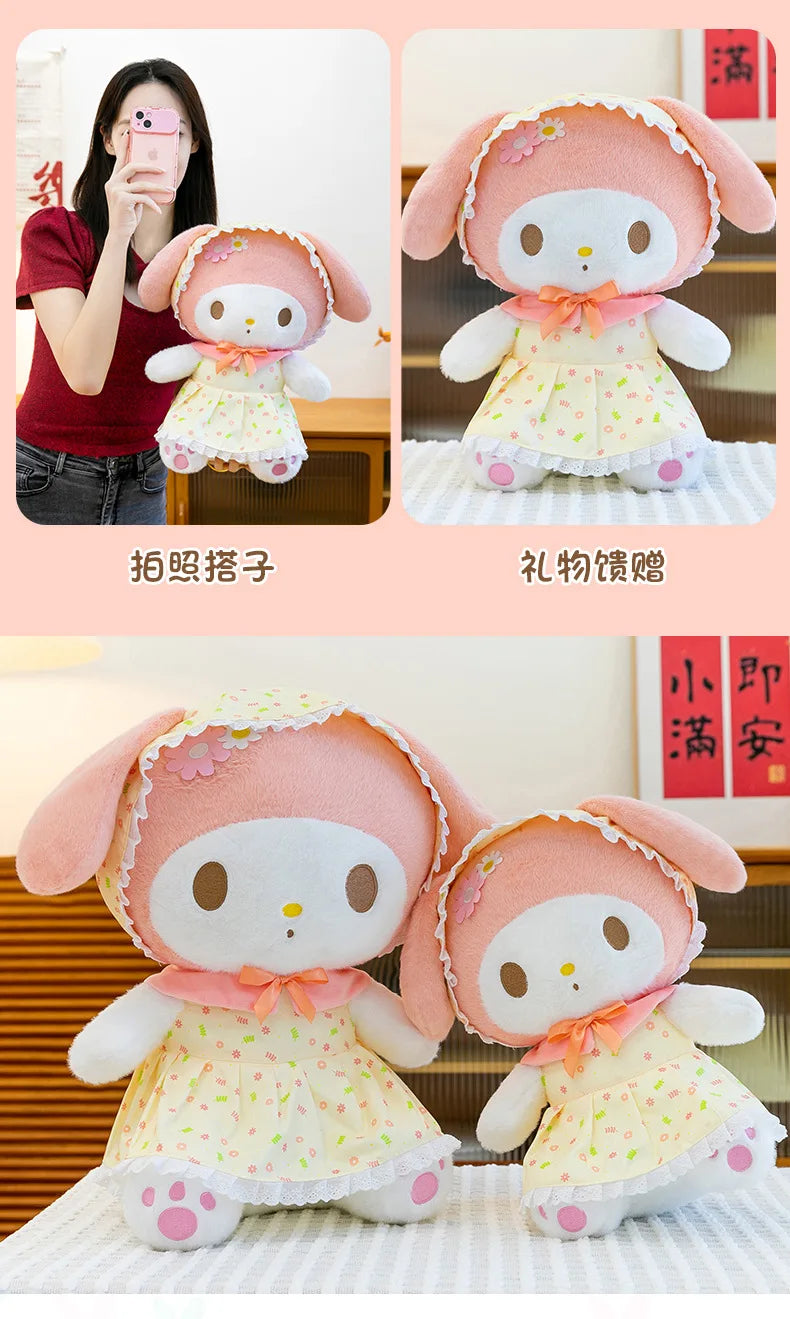 Cute Pastoral Girl Plush Toy Pink My Melody Doll Sleeping Hugging Gift for Kids Birthday Christmas Present for Girls Comforting
