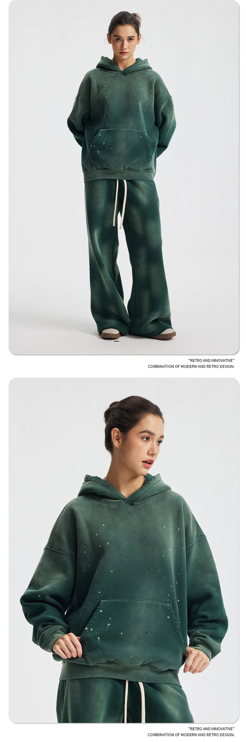 ZODF Trendy Men Washed 360gsm Fleece Hoodies Unisex Oversized Warm Paint Distressed Hooded Pullovers Winter Coat HY0947