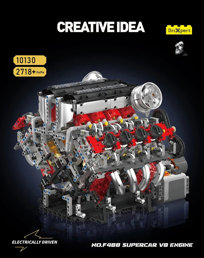 MOC Technik Electrically Driven No.V8 Engine Model Car Building Blocks Set Creative Educational Toy christmas Gifts for Boy Kids