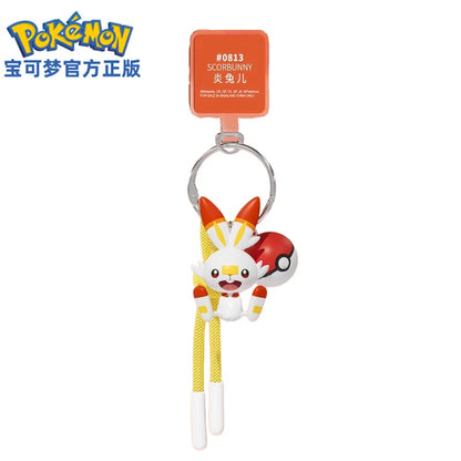 Genuine Pokemon Scorbunny Keychain Grookey Riolu Sobble Wobbuffet Cubone Anime Action Figure Toy Keyring Fragrance Pendant Gift