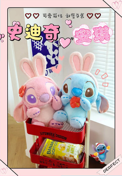 40/56/76cm Big Size Disney Stitch Angel Transformed Into A Rabbit Anime Plush Stuffed Doll Room Plushies Pillow Ornaments Gifts