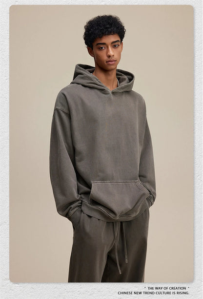 ZODF Retro Heavy Weight 480gsm Cotton Hoodies For Man Unisex Oversized Washed Distressed Hooded Pullovers Brand Coats HY1115