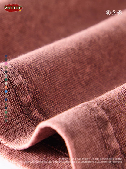 ZODF Men's Summer Batik Washed 250gsm T Shirts Retro Vintage Unisex Basic Loose Solid Cotton T-Shirt Brand Tops 2024 New HY0753