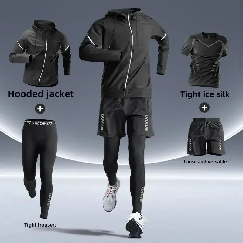 Men’s Fitness Running Set Tight-Fit Quick-Dry Sportswear for Autumn Night Runs Training and Cycling Gear - GRAY / 2XL