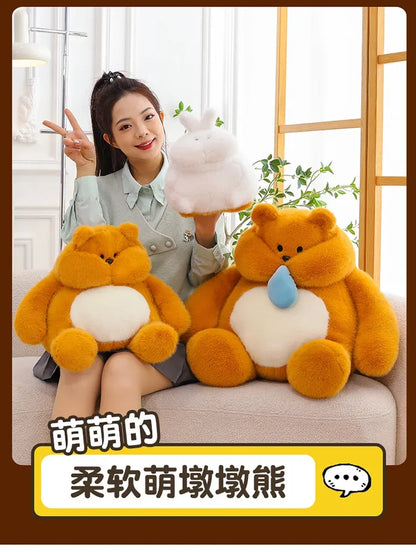 35-45cm Cute Muscle Bear Snot Bear Doll Sitting Posture Pull String Animals Stuffed Toy Soft 24CM Plush Bear Doll Kids Kawaii