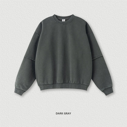 ZODF Trendy 2025 Winter Man 360gsm Washed Fleece Hoodies Unisex Patchwork Loose Fake 2 Pieces Knitted O Neck Sweatshirts HY1089