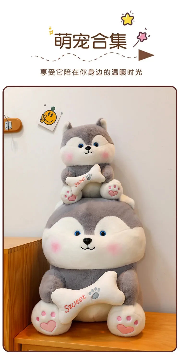 New 35-55cm Cute Husky Bone Hugging Cloth Doll Dog Plush Toy Erha Doll Giving Children Birthday Gift Pillow Indoor Decorations