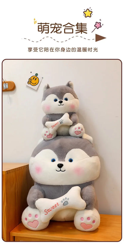 New 35-55cm Cute Husky Bone Hugging Cloth Doll Dog Plush Toy Erha Doll Giving Children Birthday Gift Pillow Indoor Decorations