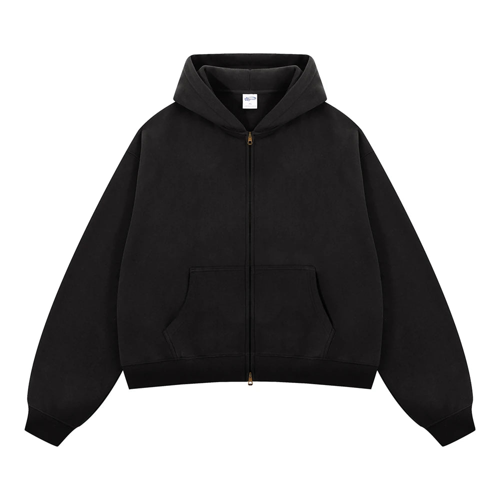 ZODF Trendy 2025 Winter Man Solid Fleece Boxy Hoodies Unisex 350gsm Double Head Zipper Hooded Sweatshirts Coat HY1122