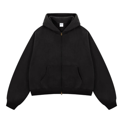 ZODF Trendy 2025 Winter Man Solid Fleece Boxy Hoodies Unisex 350gsm Double Head Zipper Hooded Sweatshirts Coat HY1122