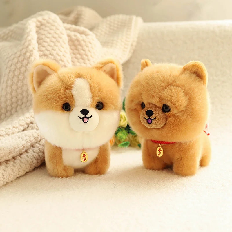 ZU Kawaii Teddy Pets Lifelike Fluffy Puppy Soft Doll Cute Small Chow Pomeranian Corgi Yorkie Dog Plush Toys Gift For Girl