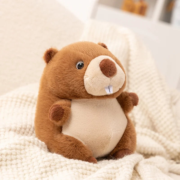 Kawaii Chubby Marmot Plush Pillow Soft Groundhog Stuffed Animal Cushion Huggable Sleep Toy - 20cm Brown