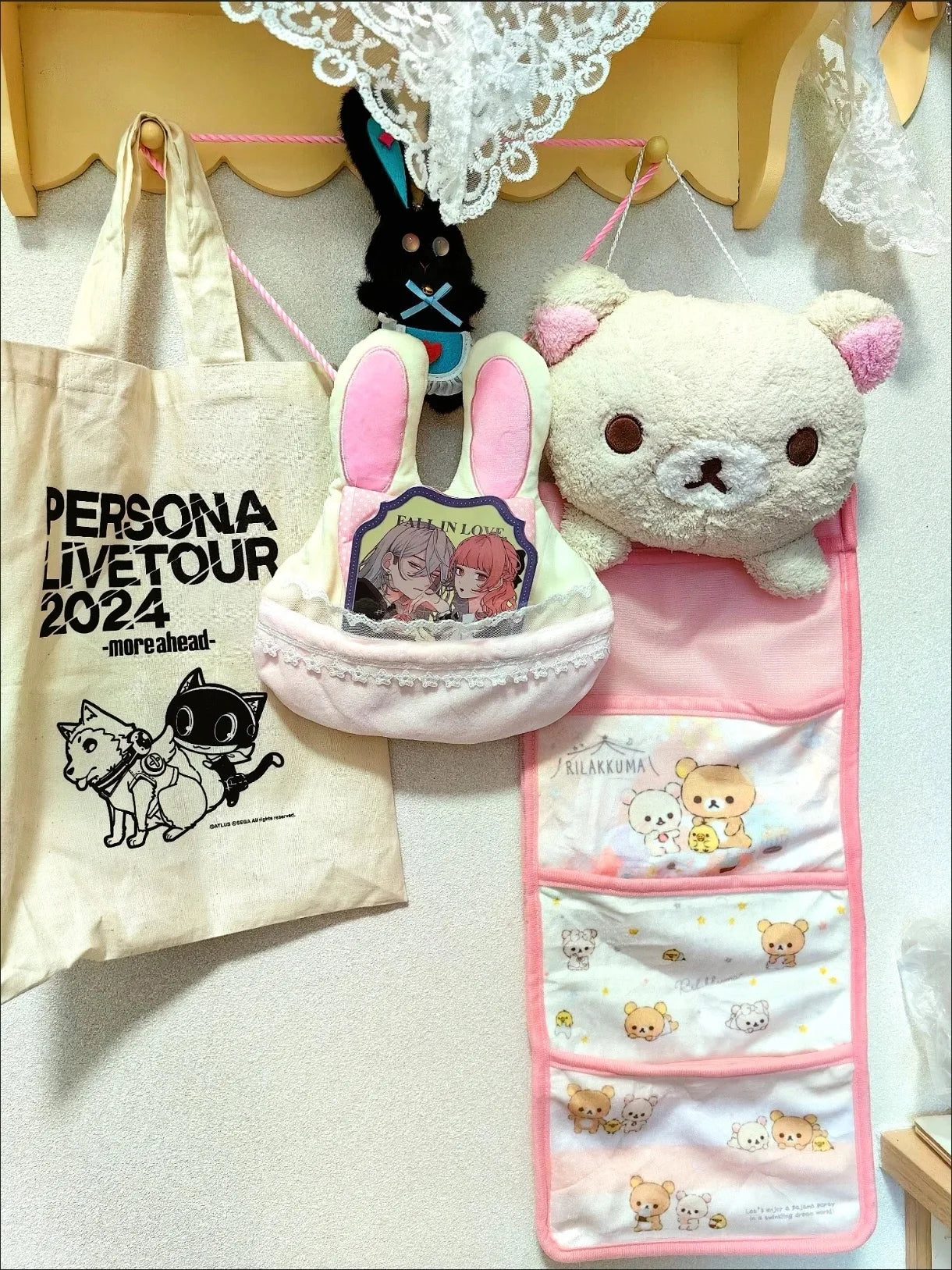 Kawaii Rilakkumas Wall Hanging Storage Bag Cartoon Rilakkumas Bear Door Hanging Bag Large Capacity Sundries Storage Bag Gifts