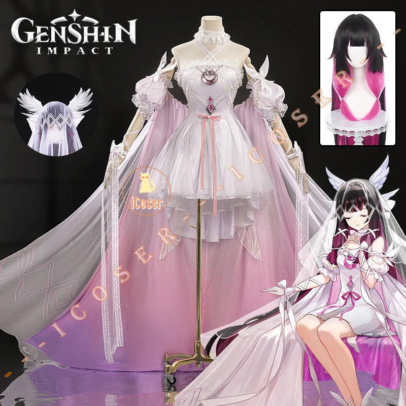 Genshin Impact Columbina Cosplay Costume Wig Dress FES 2026 Skin The Damselette Eleven Fatui Harbingers Halloween for Women Girl