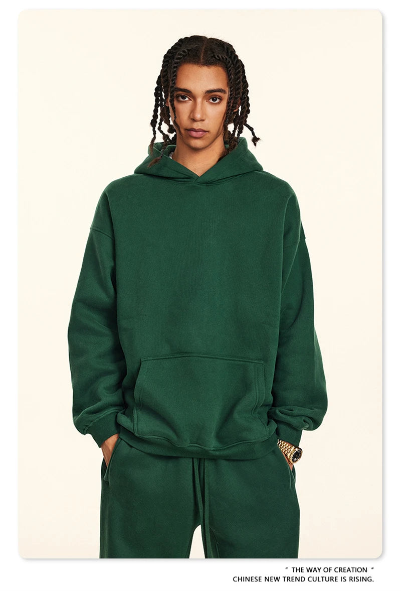 ZODF New 2024 Autumn Winter Men 345gsm Fleece Hoodies Unisex Women Relax Fit Warm Solid Hooded Pullovers Sweatshirts HY0863