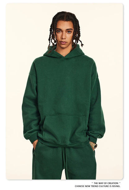 ZODF New 2024 Autumn Winter Men 345gsm Fleece Hoodies Unisex Women Relax Fit Warm Solid Hooded Pullovers Sweatshirts HY0863