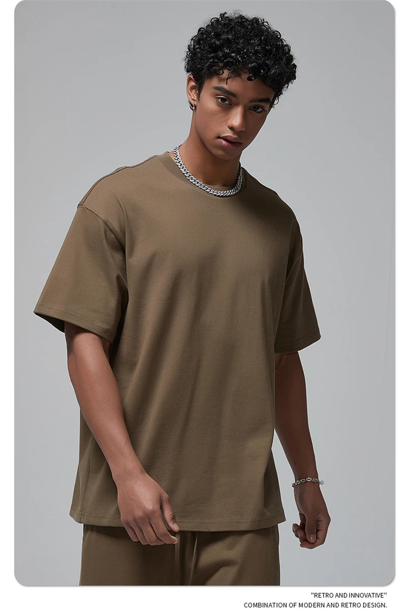 ZODF New Spring Summer Men 305gsm Cotton T Shirts Unisex Heavy Weight Oversized FG Noshrink Basic Solid T-Shirt Tees HY0165