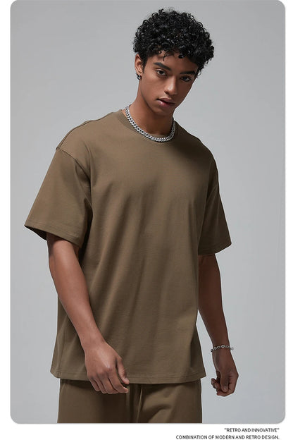 ZODF New Spring Summer Men 305gsm Cotton T Shirts Unisex Heavy Weight Oversized FG Noshrink Basic Solid T-Shirt Tees HY0165