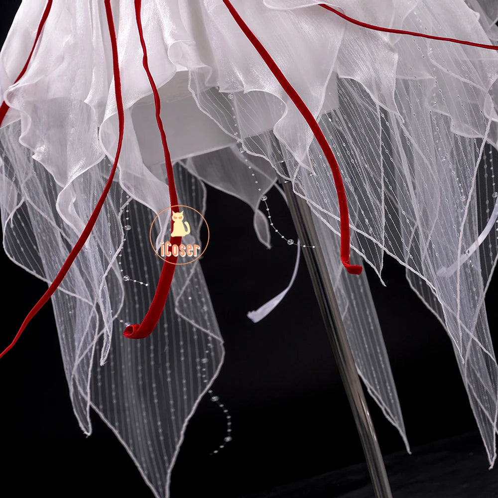 Wuthering Waves Phrolova Cosplay Costume Wig Dress White Spider Lily Layered Gown Headwear Halloween Party for Women Girls Props