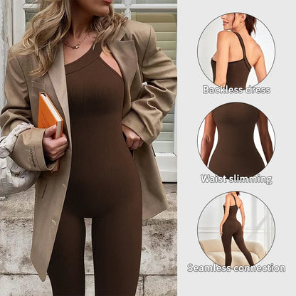 Women Ribbed One Shoulder Yoga Jumpsuit Workout Piece Sportwear