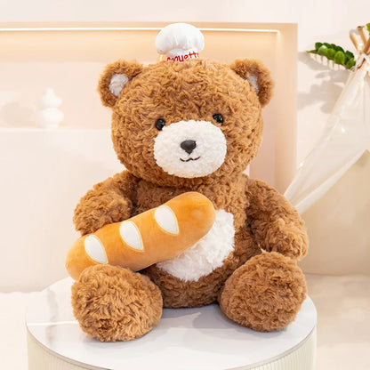 30-40cm New Arrival Kawaii Bear Cosplay Pastry Cook Plushies Soft Doll Red Scarf Cheese Bread Bear Stuffed Toy Birthday Gift