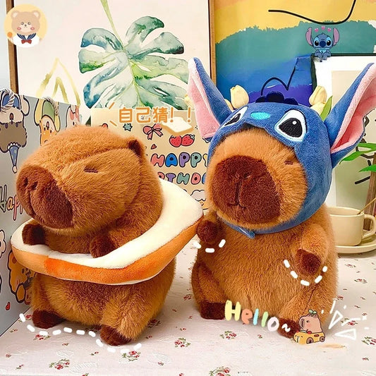 Capybara Soft Doll Cute Stuffed Capibara Anime With Pikachu Stitch Kuromi Hat Toy Kawaii Plushie Xmas Gift for Girl Friend