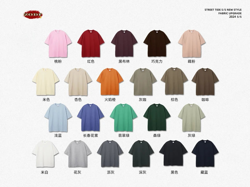 ZODF New Spring Summer Men 305gsm Cotton T Shirts Unisex Heavy Weight Oversized FG Noshrink Basic Solid T-Shirt Tees HY0165