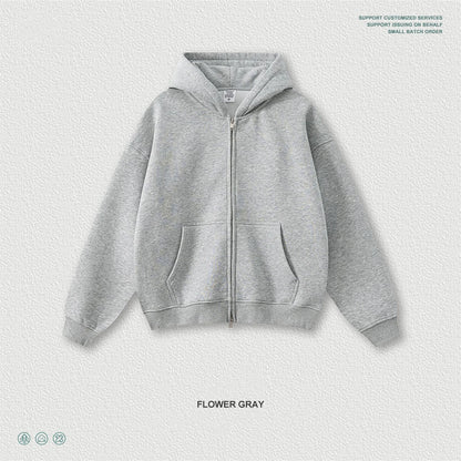 ZODF Fashion Winter 345gsm Boxy Fleece Zipper Hoodie For Men Unisex Cusual Loose Fit Warm Hooded Coat Outwears HY1178