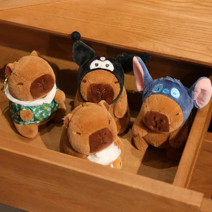 Capybara Soft Doll Cute Stuffed Capibara Anime With Pikachu Stitch Kuromi Hat Toy Kawaii Plushie Xmas Gift for Girl Friend
