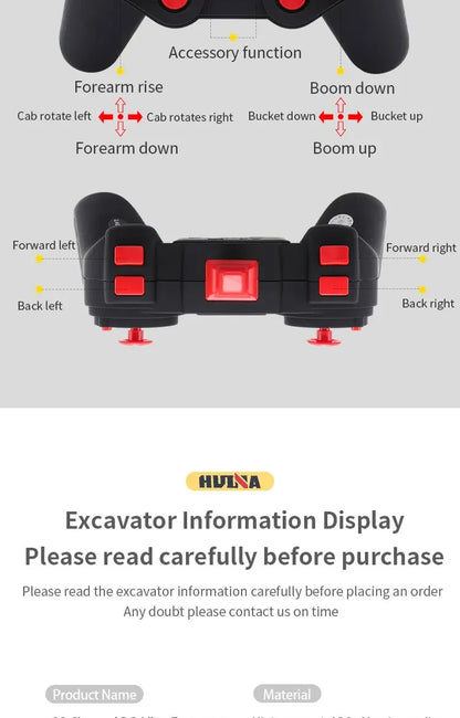 Huina 1594 22 Channels Large Remote Control Excavator 1/14 Electric Heavy Duty RC Excavator for Children Toys Model