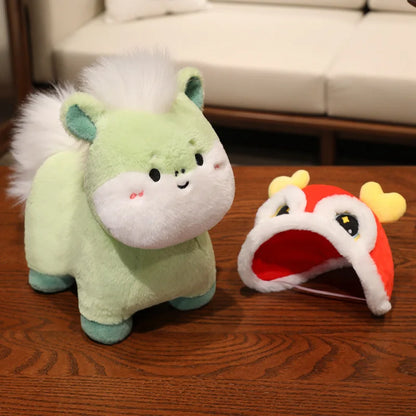 22cm Cartoon Cute Horse Plush Toy Sunflower Lion Dance Decorative Pony Plushies Soft Doll Kawaii Lunar New Year Gift