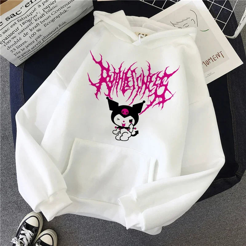 Long Sleeve Y2k Women'S Sweatshirt Luxury Brand Sanrio Kuromi Pattern Print Hoodie Girly Aesthetic Discount Youth Student Tops