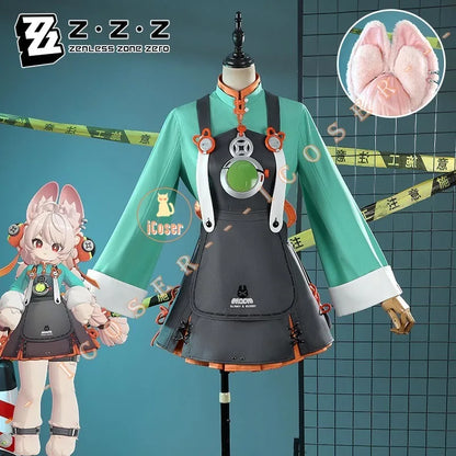 Zenless Zone Zero Zhao Cosplay Costume Dress Uniform Headwear Tail Earrings Rabbit Ear Halloween Party for Women Girls Role Play